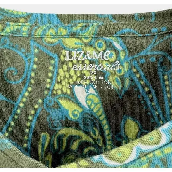 Liz & Me Essentials Women’s Plus T-Shirt Bright Greens Paisley Size 2X - Picture 4 of 4